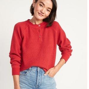 Red Waffle Cropped Henley